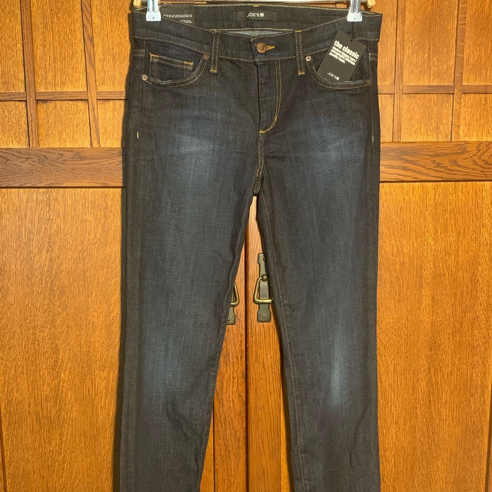 Joes straight leg dark denim jeans.